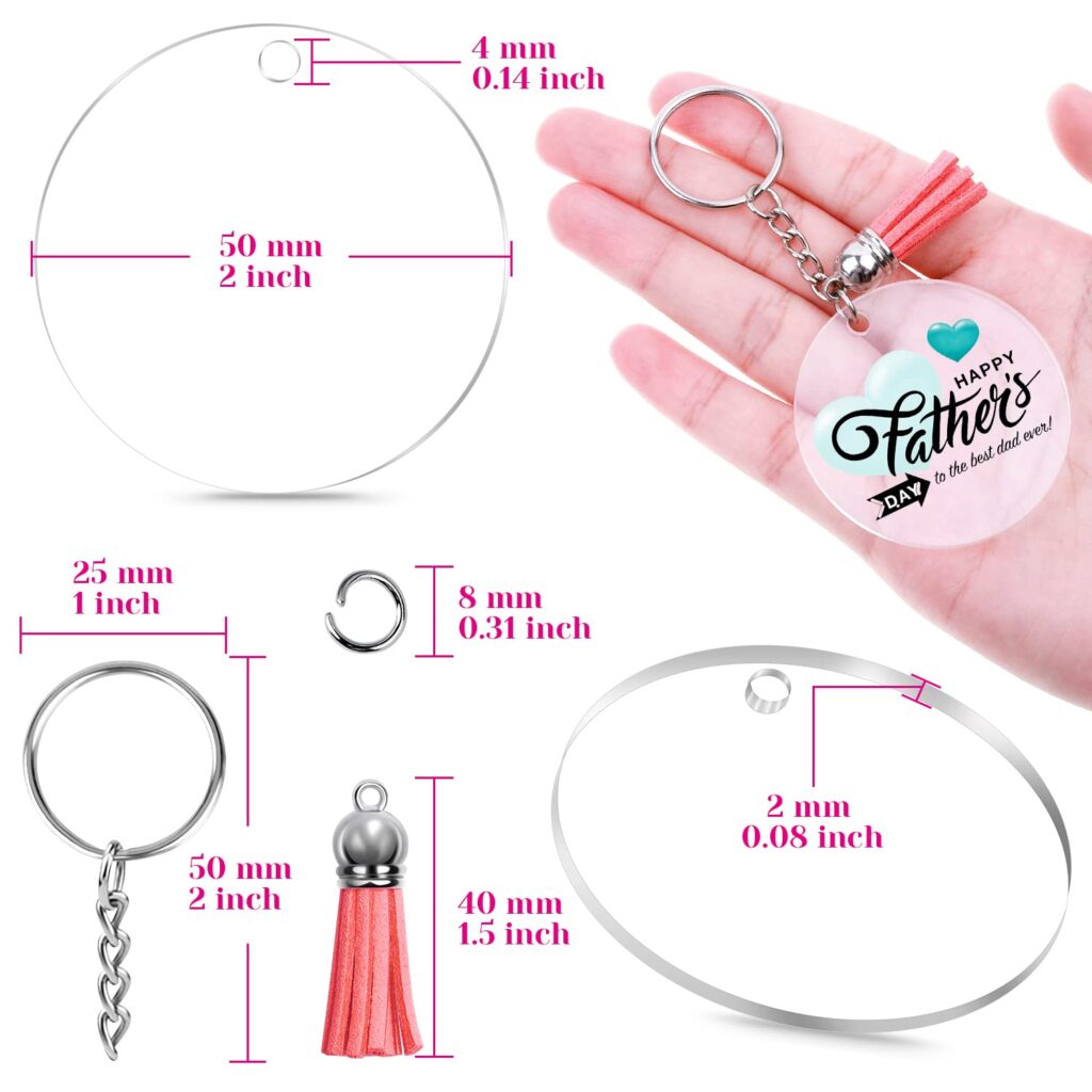 Acrylic Keychain Blanks, 120pcs Clear Keychains for Vinyl Kit Including 30pcs Acrylic Blanks, 30pcs Keychain Tassels, 30pcs Key Chain Rings and 30pcs Jump Rings for DIY Keychain Vinyl Crafting