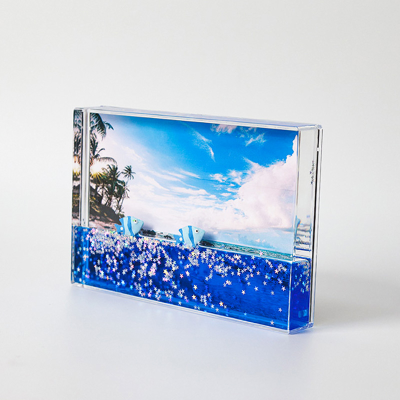 oil and blue water and glitter photo frame